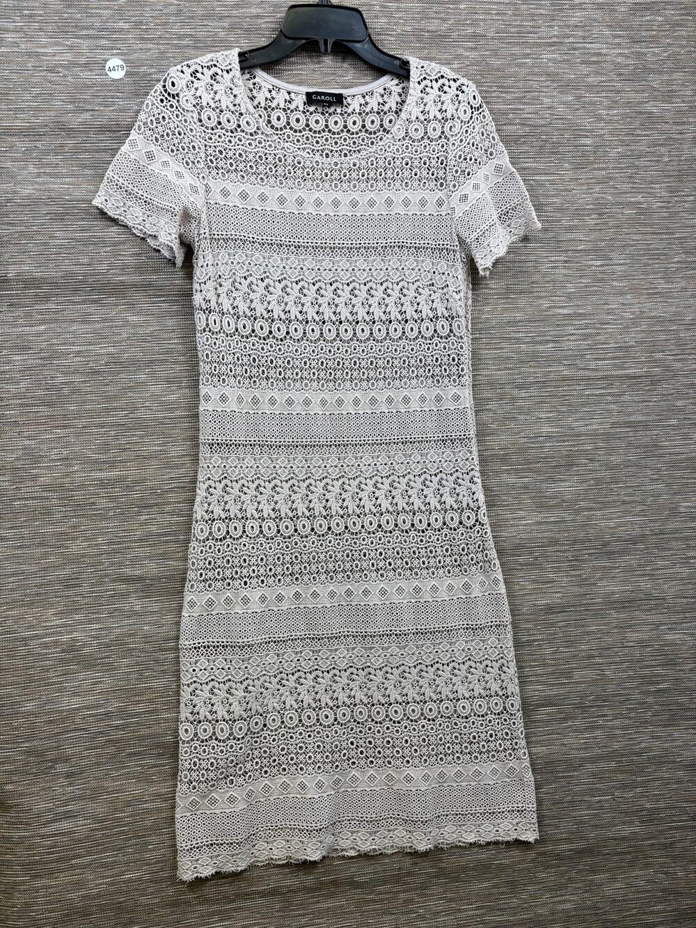 Caroll Dress Womens 42 White Lace Sheath Short Sleeve Knee Length Cocktail